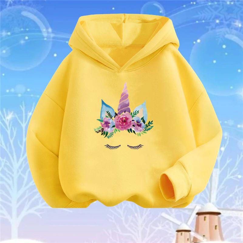 Kids Cartoon Hoodies Beauty Flower Unicorn Hoodey Sweatshirt Girls Fashion Harajuku Basic Coat