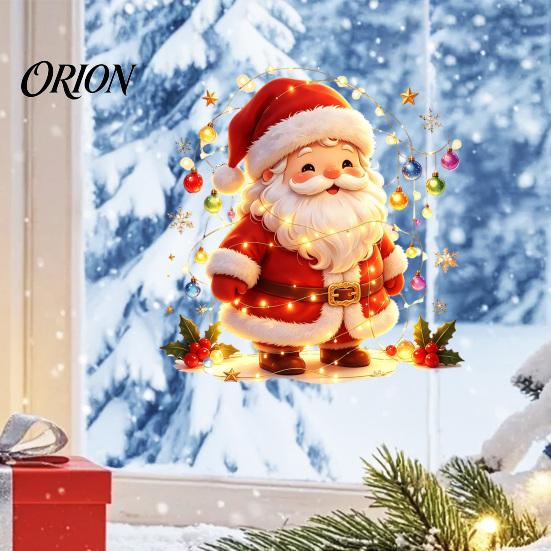 Removable Static Stickers Santa Snowman Christmas Window Clings, Reusable Stickers, Holiday Glass Colorful Home Shop Decorations Claus Wall Decals