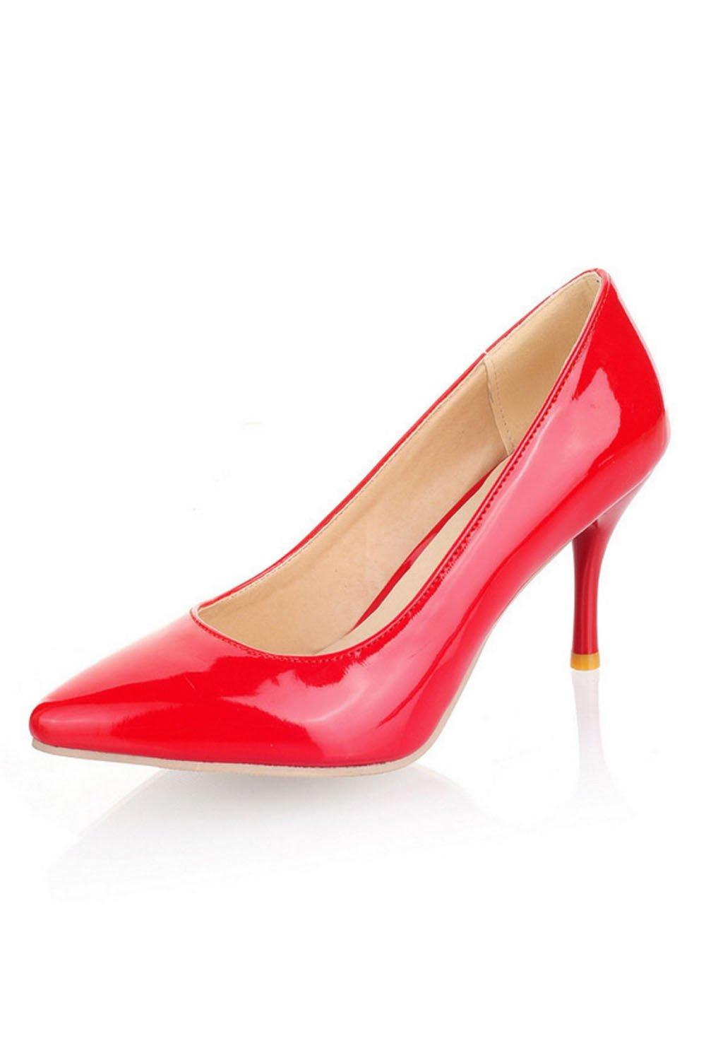 [SCGEHA] Plus Size High Heel Pumps, Patent Leather, Pointed Toe, Stiletto Heel, 8cm, Unisex (Red/26.0cm)