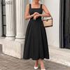 ZANZEA Women Elegant Square Collar Casual Sleeveless Midi Dress