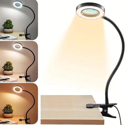 1-teilige Lupen-Augenschutz-Leseschreibtischlampe, LED-Schreibtischlampe mit Clip-Licht, 48 LED-Lampenperlen, 3 dimmbare Vergrößerungsmodi