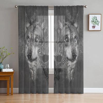 Cortinas de tule de luxo com caveira de lobo, animal selvagem, moderna, sala de estar, cozinha, cortina de chiffon, quarto, cortina de saia transparente