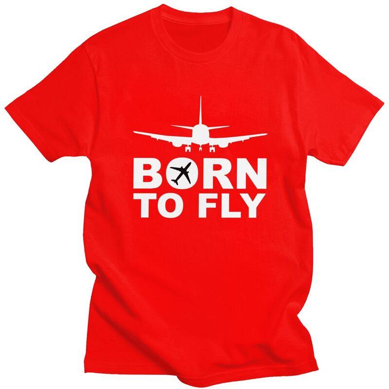 Individuelles Born To Fly Flugzeug T-Shirt Herren Kurzarm 100% Baumwolle T-Shirt Lässig Luftfahrt Flugzeug Pilot Geschenk T-Shirts Mode T-Shirt