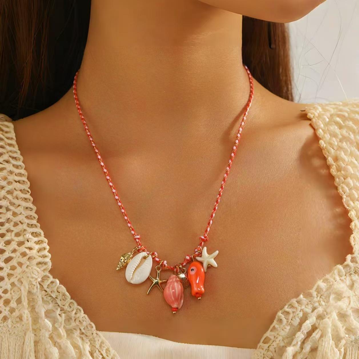 

Ocean Style Ceramic Small Fish Dolphin Pendant Necklace for Women Bohemian Handmade Colorful Rope Necklace Y2K Jewelry Gifts