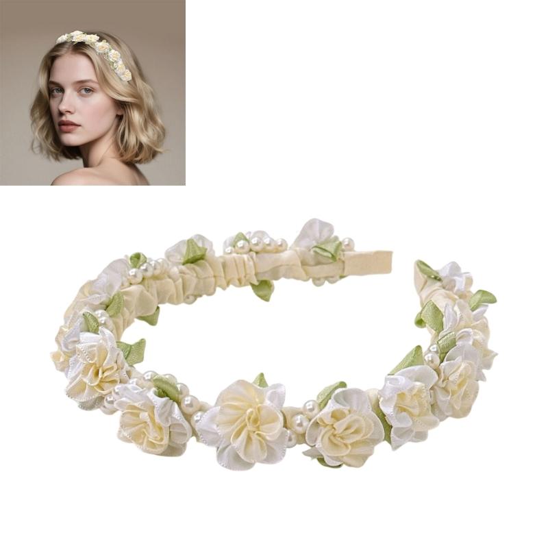 Comfortable Plastic Hairband Stylish HeaddressWith Pearls Floral Design Wedding Party Accessory For Sensitive Skin