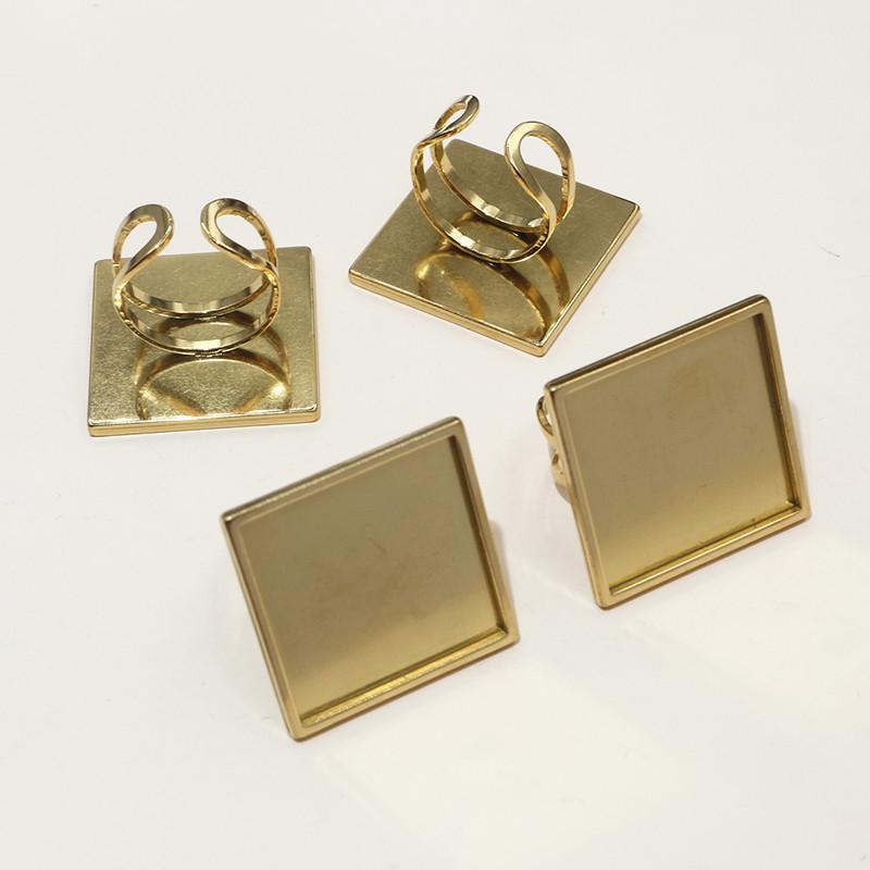 5pcs/Lot Square Rectangle Stainless Steel Thick Adjustable Ring Settings Blank Base Cabochon DIY Findings