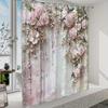 1pc Vintage Pink Rose Shower Curtain - Delicate Beads & Green Leaves, Textured Beige Polyester, Washable, Elegant Bath Decor