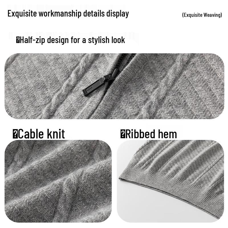 Hengyuanxiang Men's Pure Cashmere Quarter-Zip Pullover Sweater