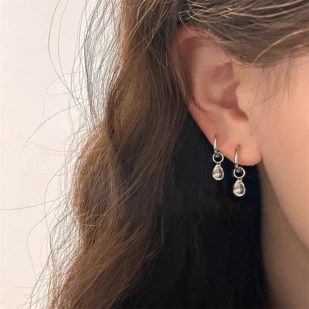 Fashion Lake Blue Pendant Earrings Droplet Zircon Simple Ear Studs Women's Jewelry Gift