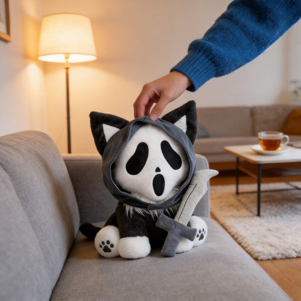 Scream Ghost Cat Plush Toy With Short Pile Fabric For Kids And Teens