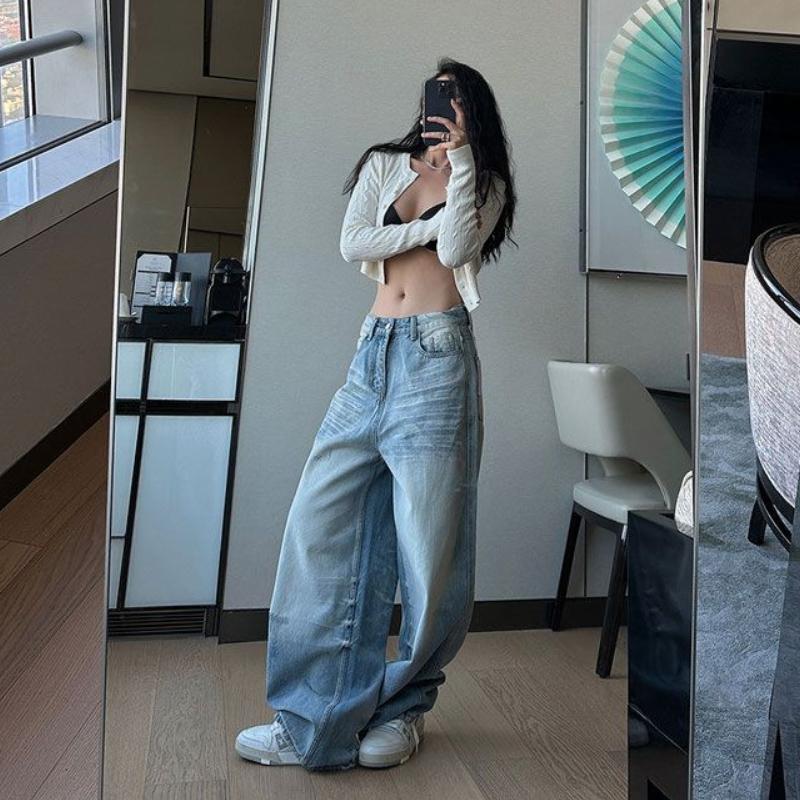 90s Modré High Street Ležérní Volné Kalhoty Dámské Harajuku Oversize Y2k Široké Kalhoty Dámské 2000s Módní Design Volné Kalhoty