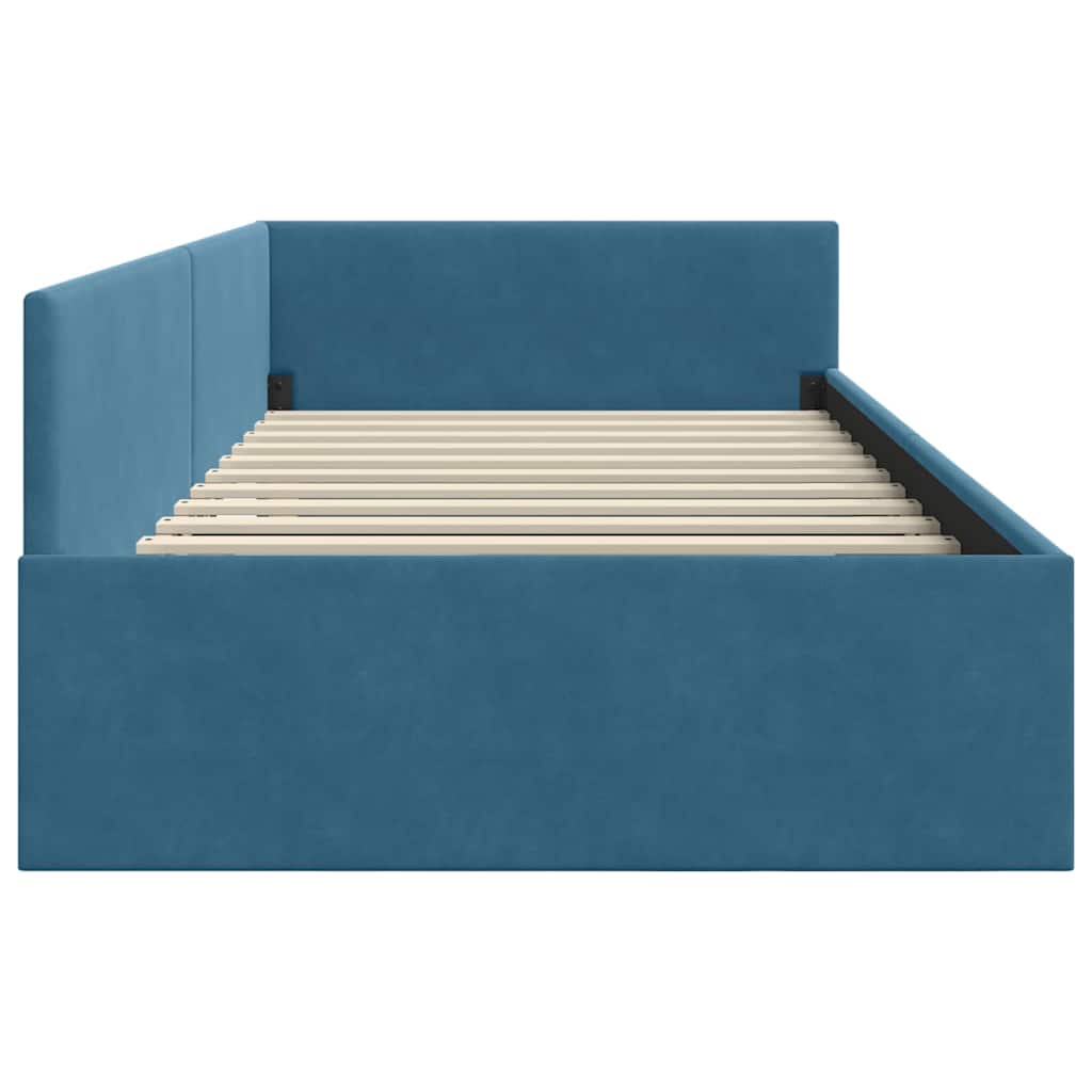 L Shaped Bed Frame with Headboard Blue 80 Cm X 200 Cm Velvet