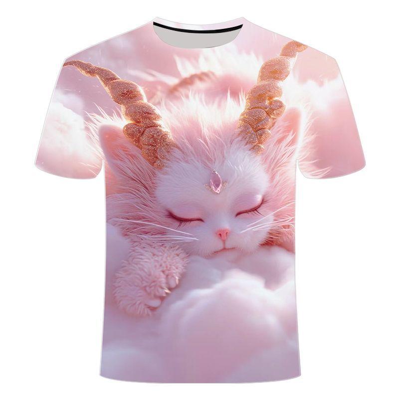 2024 Summer 3D Printed Short Sleeve Soft and Cute Sleepy Sheep Series Men's and Women's Trendy Round Neck T-shirt for Children