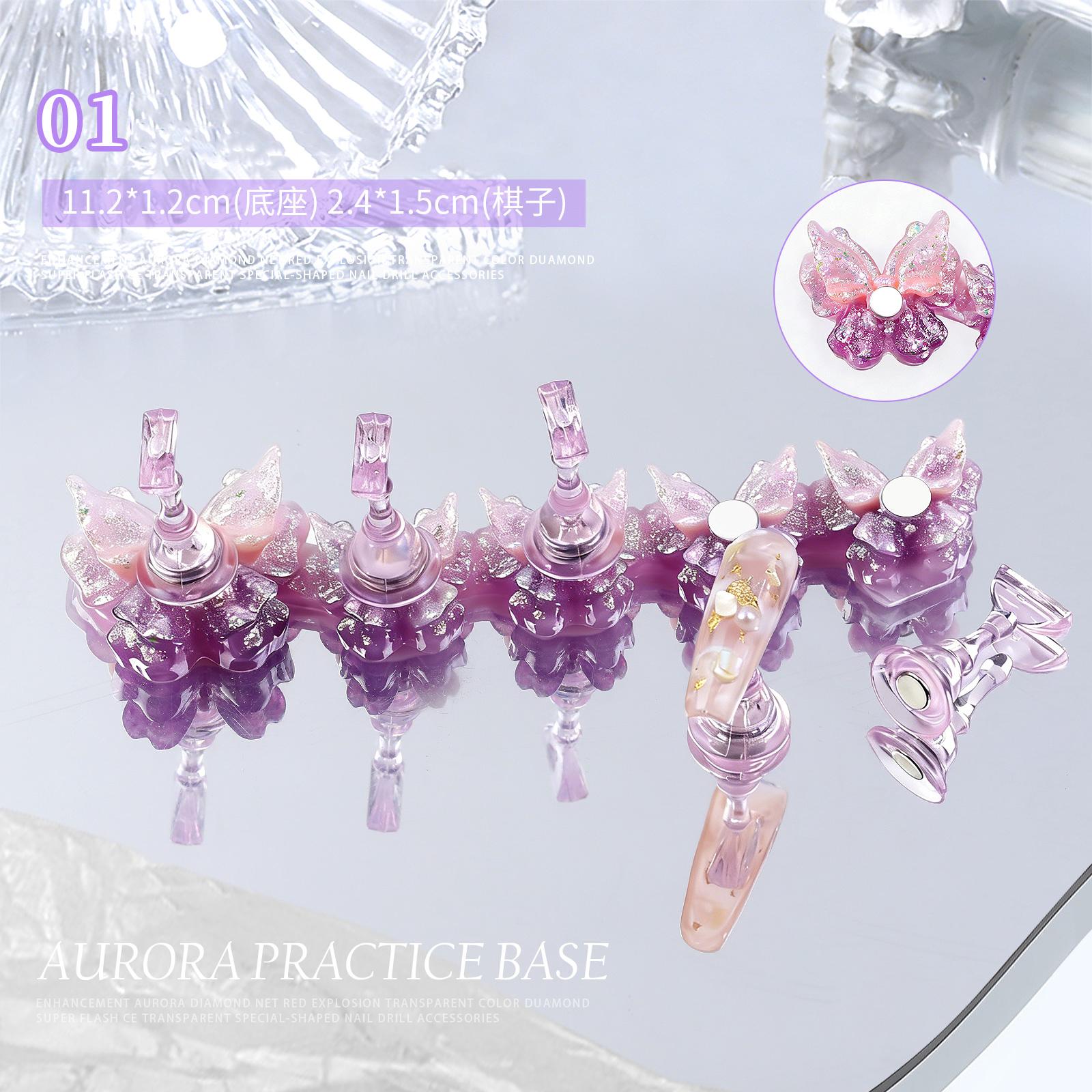 5pcs/set Aurora Gradient Butterfly Nail Stand Magnetic False Nails Holder Press on Nail Display Practice Nail Tools For Novice