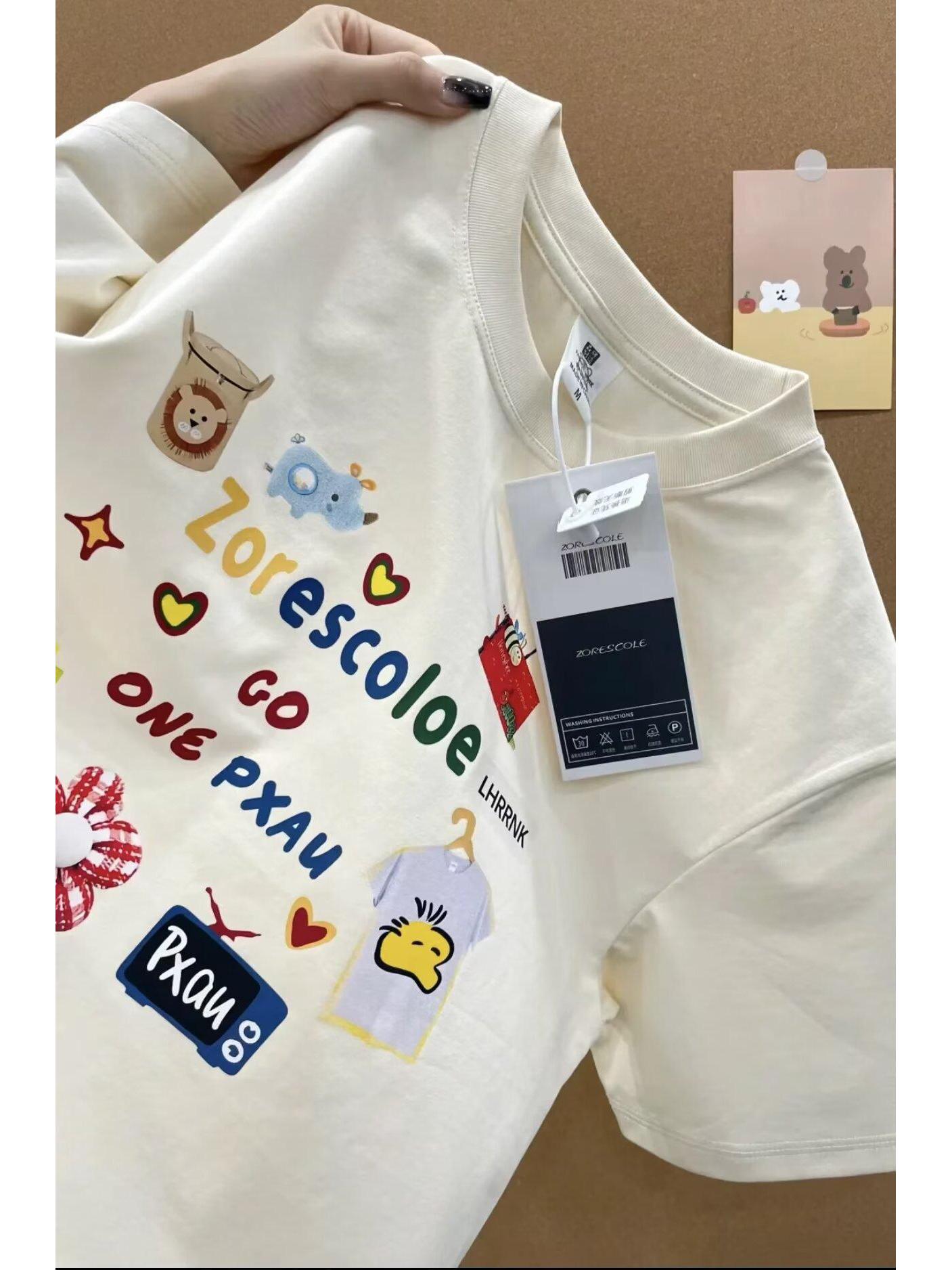 

Женская хлопковая футболка оверсайз в гонконгском стиле - Корейский шик, повседневный летний топ с коротким рукавом S абрикосовый