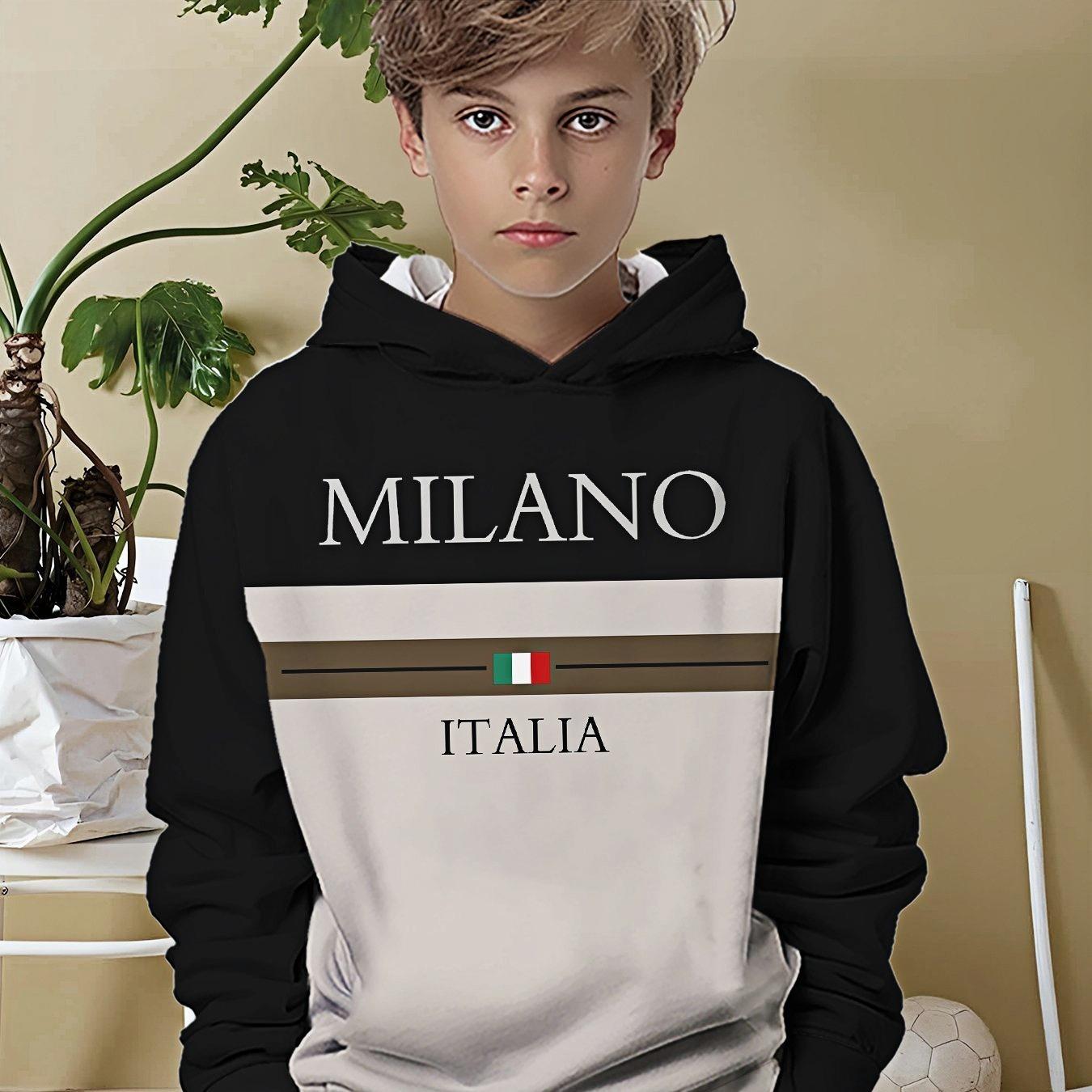 

Boys hooded top with simple striped splicing design, versatile hooded children s clothing 13-14Y