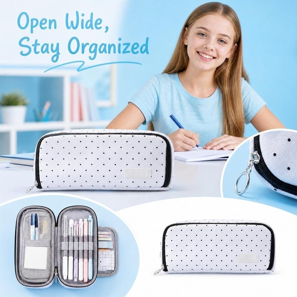 Large Capacity Pencil Case with Double Zipper Opening, Multifunctional Student Pencil Pouch for School Supplies