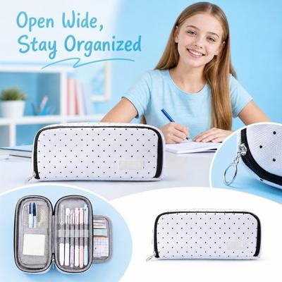 Large Capacity Pencil Case with Double Zipper Opening, Multifunctional Student Pencil Pouch for School Supplies
