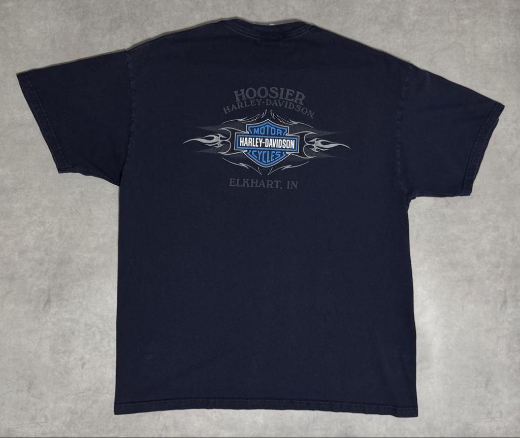 [USED] Made In USA Harley-Davidson Blue Flame Double-Sided T-Shirt