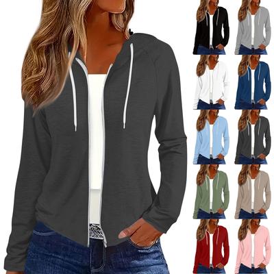 Women's Fashion Casual Zip Up Hooded  Long Sleeve Sweatshirts Coat