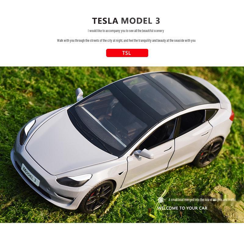 1:24 Tesla Model 3 Alloy Toy Car with Sound, Light, and Openable Doors