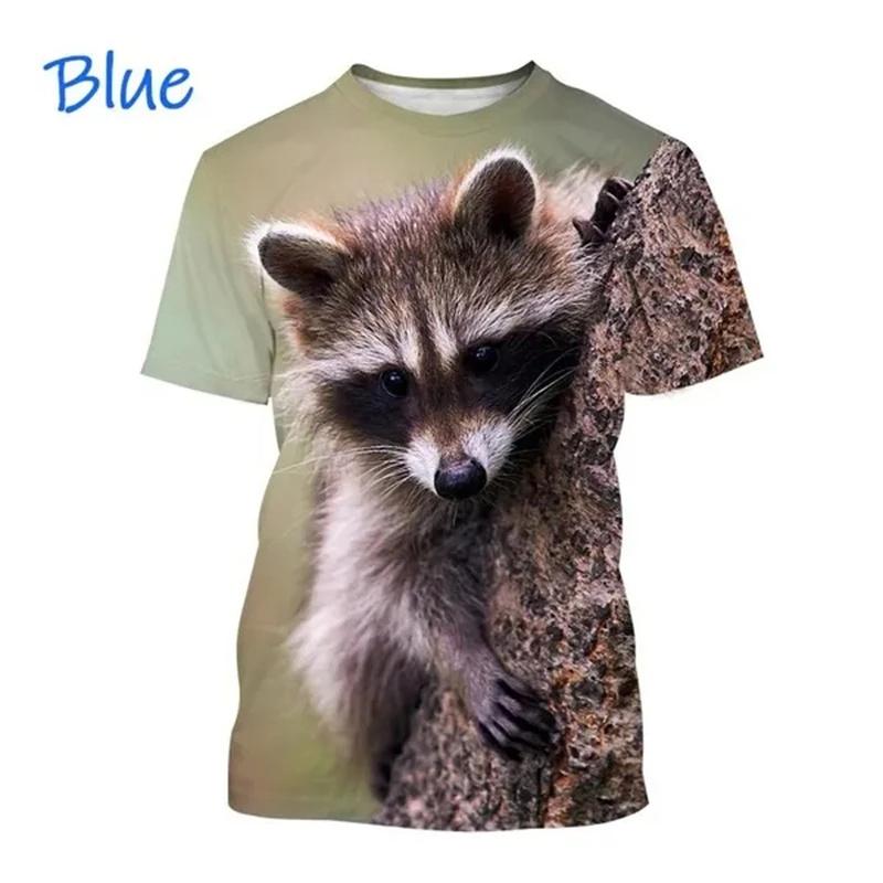 Милая футболка с 3D-принтом и изображением енота для мужчин, забавные футболки с рисунком животных, летняя мода, повседневные футболки унисекс с коротким рукавом и круглым вырезом L