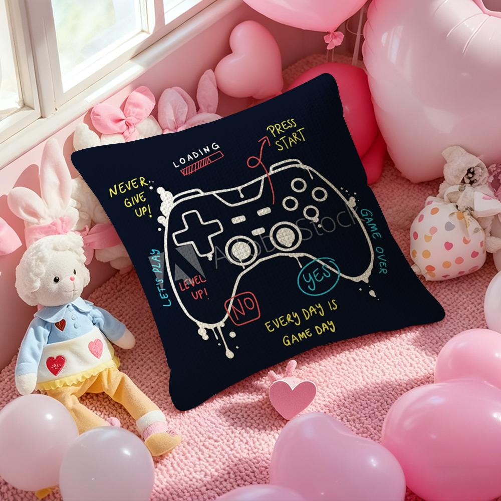 Colorful Graffiti Game Gamepad Pillow Case Antidustmite Pillowcase Invisible Zipper Silky Short Plush Sofa Cushion Cover