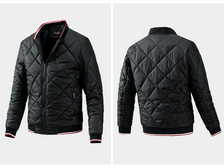 Men's Casual Diamond Baseball Collar Cotton Jacket - European & American Fashion, Plus Size for Autumn/Winter