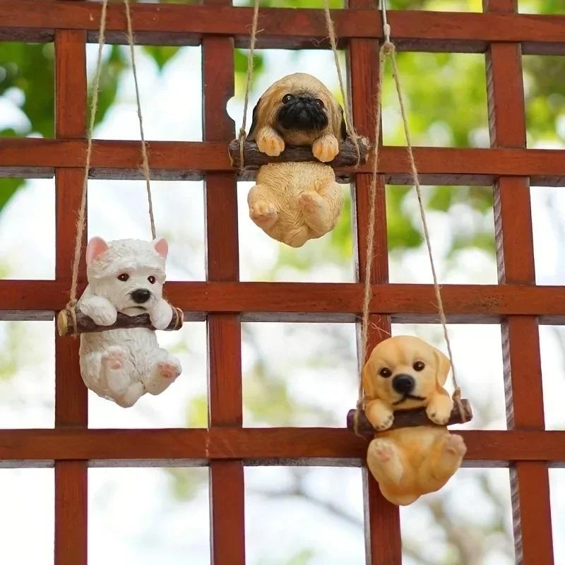 1pc, Resin Puppy Figurines, Cute Dog Wall Hanging Decor For Garden & Patio, Artistic Pot Climbing Pet Accents