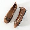 Fashion Brown Metal Button Flower Decoration Ballet Flats women Faux Suede Design Loafers Elegant Comfortable Mary Jane Shoes for Women