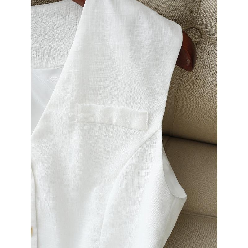 Women's Linen Blend Vest, V-Neck Sleeveless Button-Down Waistcoat, Lightweight Tailored Suit Vest for Business Casual Office