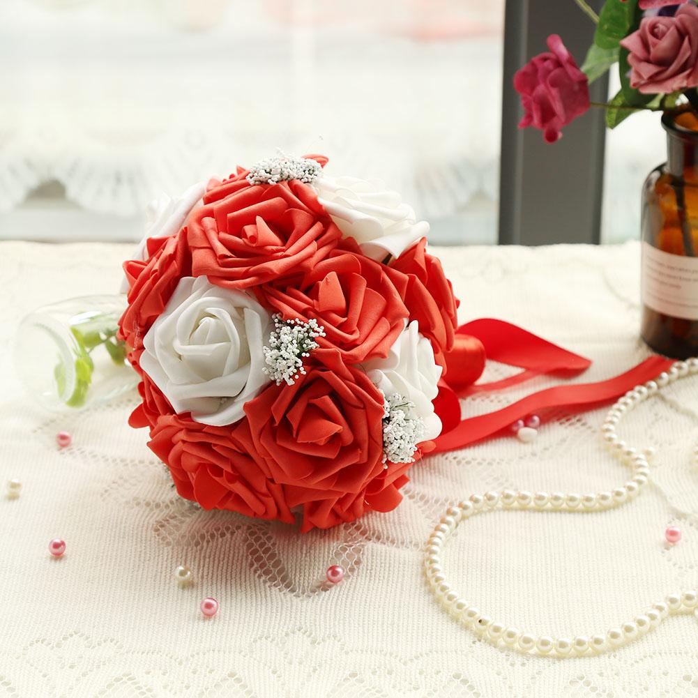 Artificial Bridal Bouquet Flowers for Wedding Decorations Props Accessories (Purple)