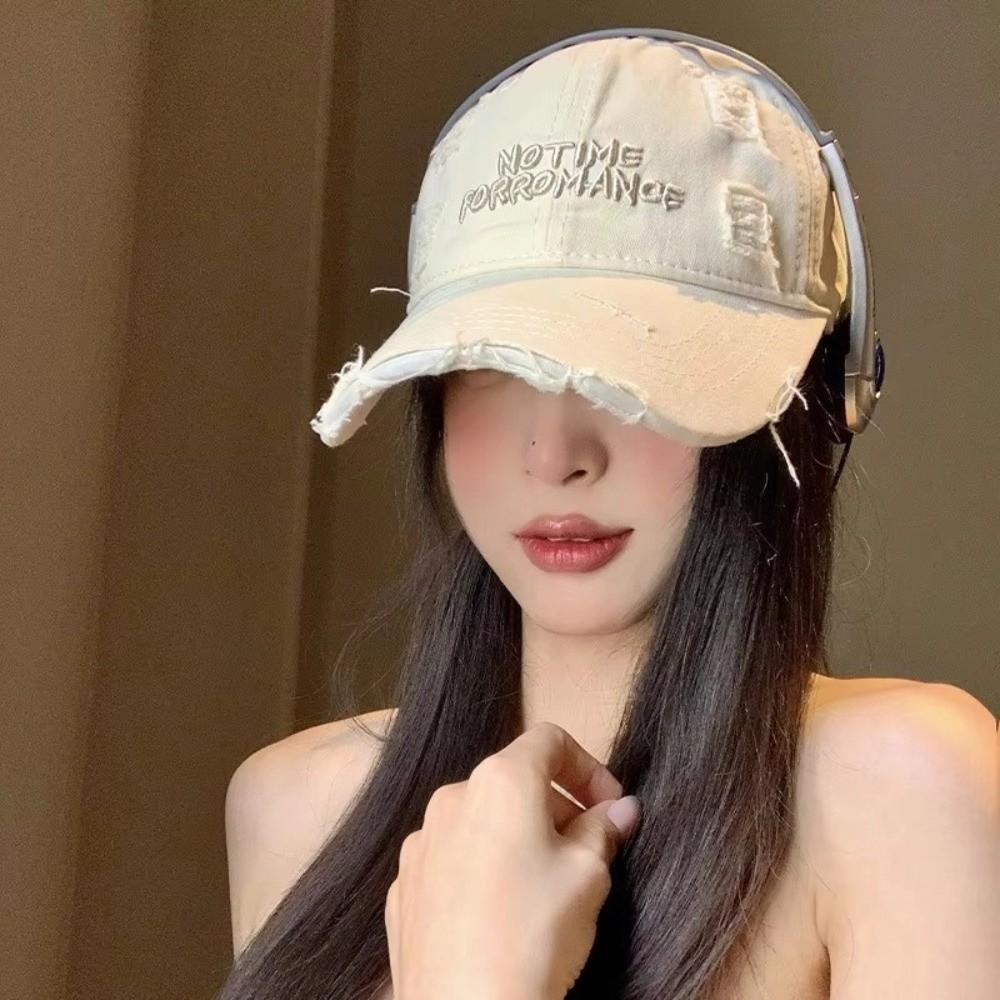 Korean Letter Baseball Hat Adjustable Snapback Cap Fashion Holes Peaked Cap  Outdoor