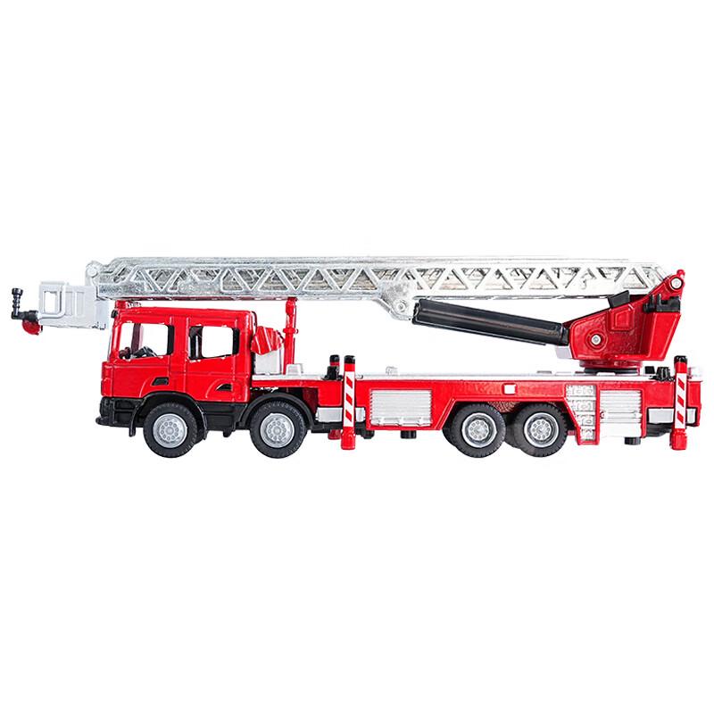 MENGDUN 1:50 Red Alloy Extendable Ladder Fire Truck Model