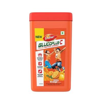 Dabur GlucoPlus-C Soczyste i Smaczne (Smak pomarańczowy) Proszek - Słoik 400g | Witamina C wspomaga odporność | Wapń wspiera zdrowie kości
