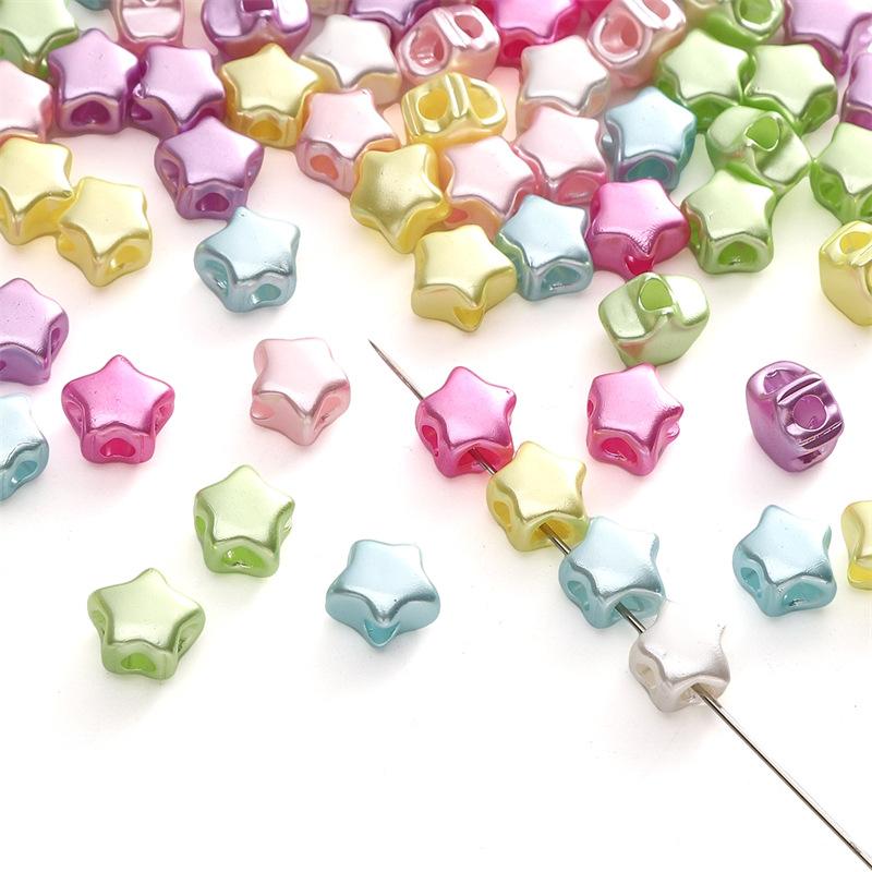 Handmade Beads Acrylic Color Plated Bead Light Pentagram Four-way Beads Loose Beads Handmade Diy Hand String Beads Accessories Materials Accessories