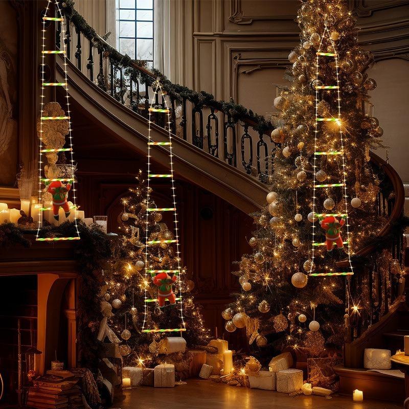 LED Christmas Fairy Lights Ladder Lights with Santa Claus Christmas Tree Lights For Indoor Outdoor Window Garden Home Decoration