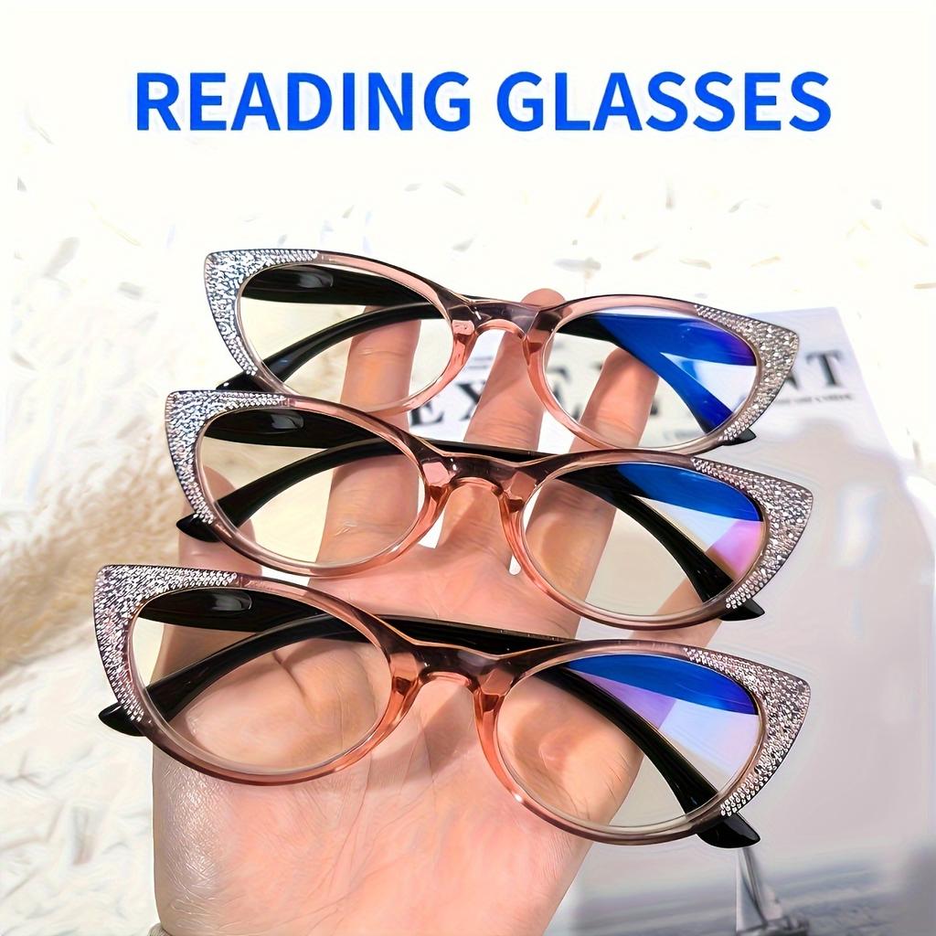 Stylish Cat Eye Glitter Reading Glasses Blue Light Blocking Lightweight Flexible Spring Hinge Myopia Glasses For Adult