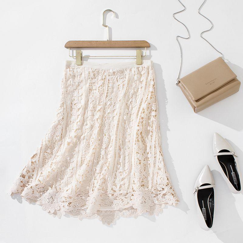 

Платье средней длины большого размера А-силуэта крючком с ажурной тонкой кружевной отделкой Apricot White (hem Patchwork Lace flower edge) L