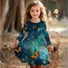 Vestito Casual da Bambina con Stampa 3D a Farfalle, Girocollo, Manica Lunga, Vestito da Principessa per Bambina