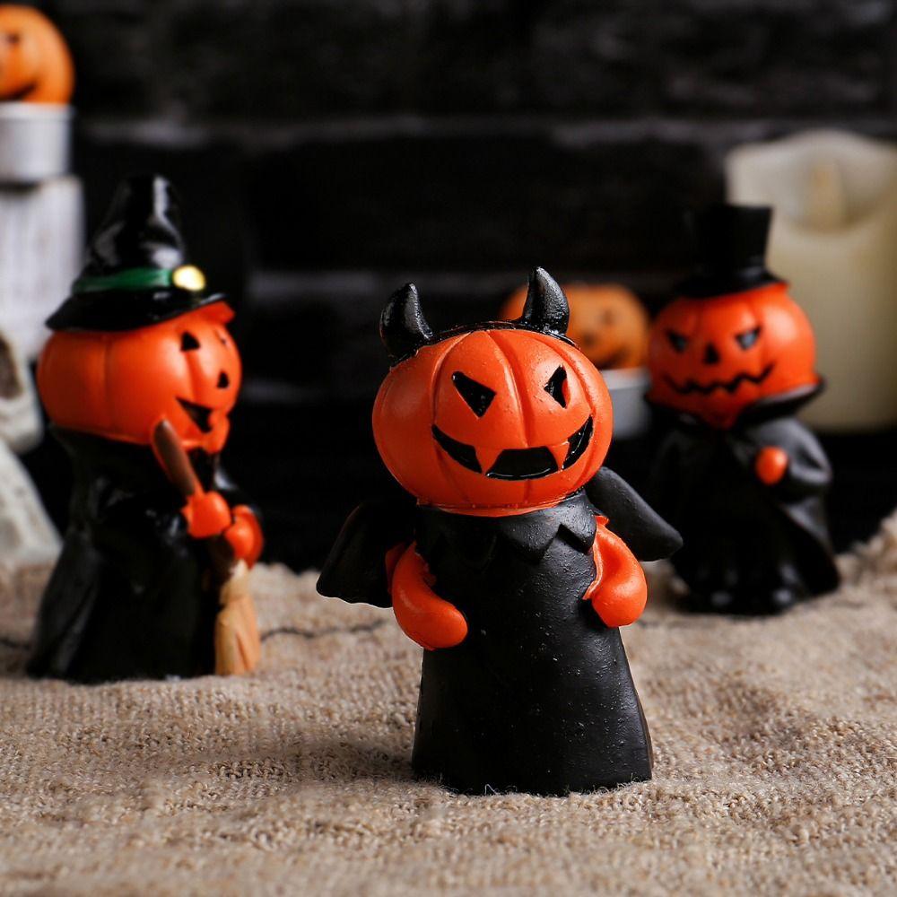 3Pcs/Set Resin Pumpkin Wizard Statue Craft Halloween Devil Decoration  Halloween Party