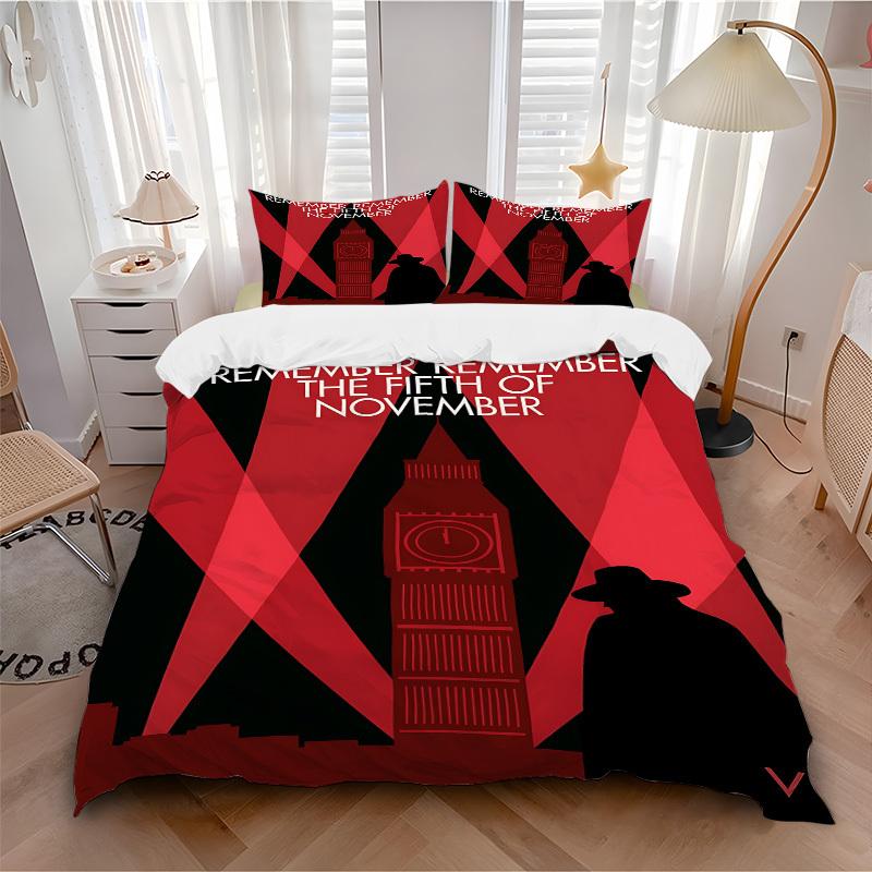 

3pcs V for Vendetta Bedding Set, Soft Polyester Duvet Cover and Pillowcases Machine Washable Seasons all suitable & Guest Room Decor226 135x200cm
