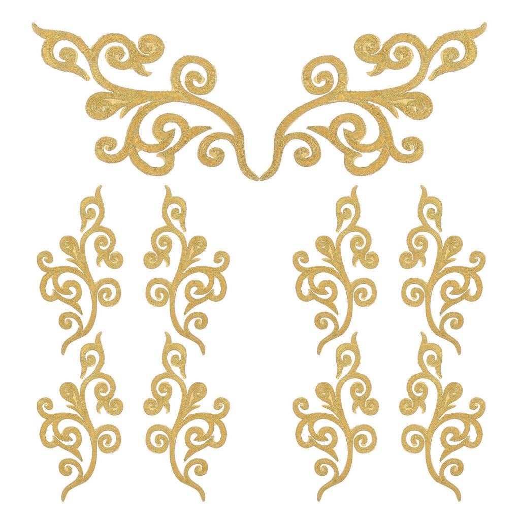 10Pcs Cloud Embroidery Applique Patches Gold Trim Adhesive Backing DIY Sewing Crafts Wedding Dress Costume Performance