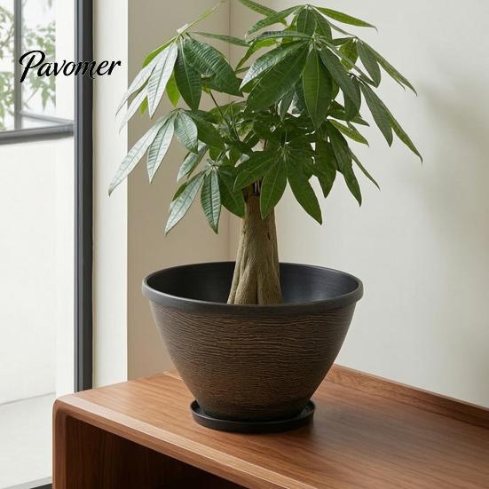 Weather Resistant Flower Basin Resin Planters, Vintage Plant Pot with Drainage Hole & Saucer, Lightweight Retro Style Courtyard Decor for Indoor