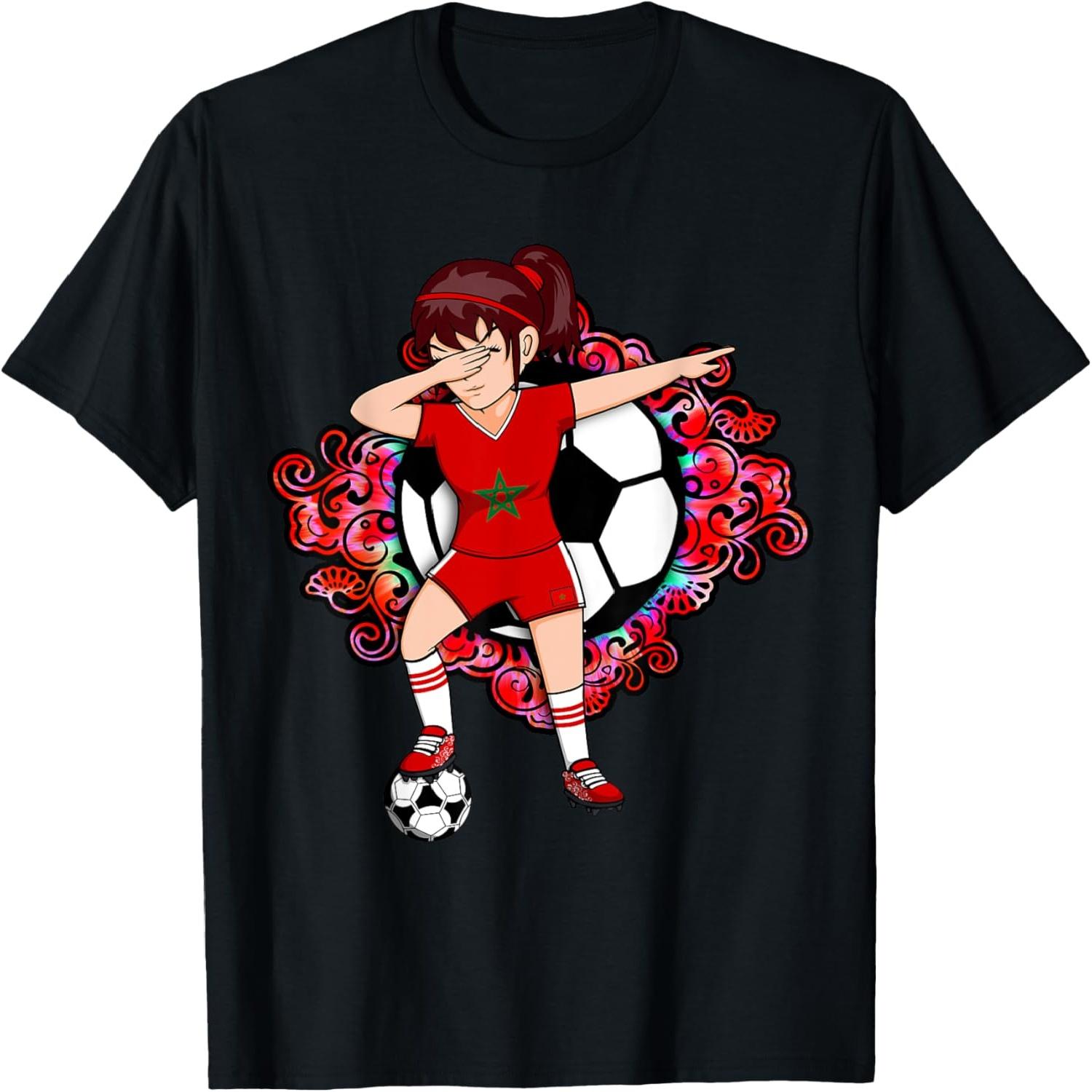 Dabbing Soccer Girl Morocco Jersey Floral Football Flower T-Shirt S