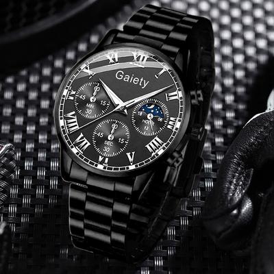 5PCS/Set Black Men's Quartz Wrist Watches Alloy Minimalist Luxury Vintage Elegant Jewelry Y2K Party Dress Holiday Festival Gift
