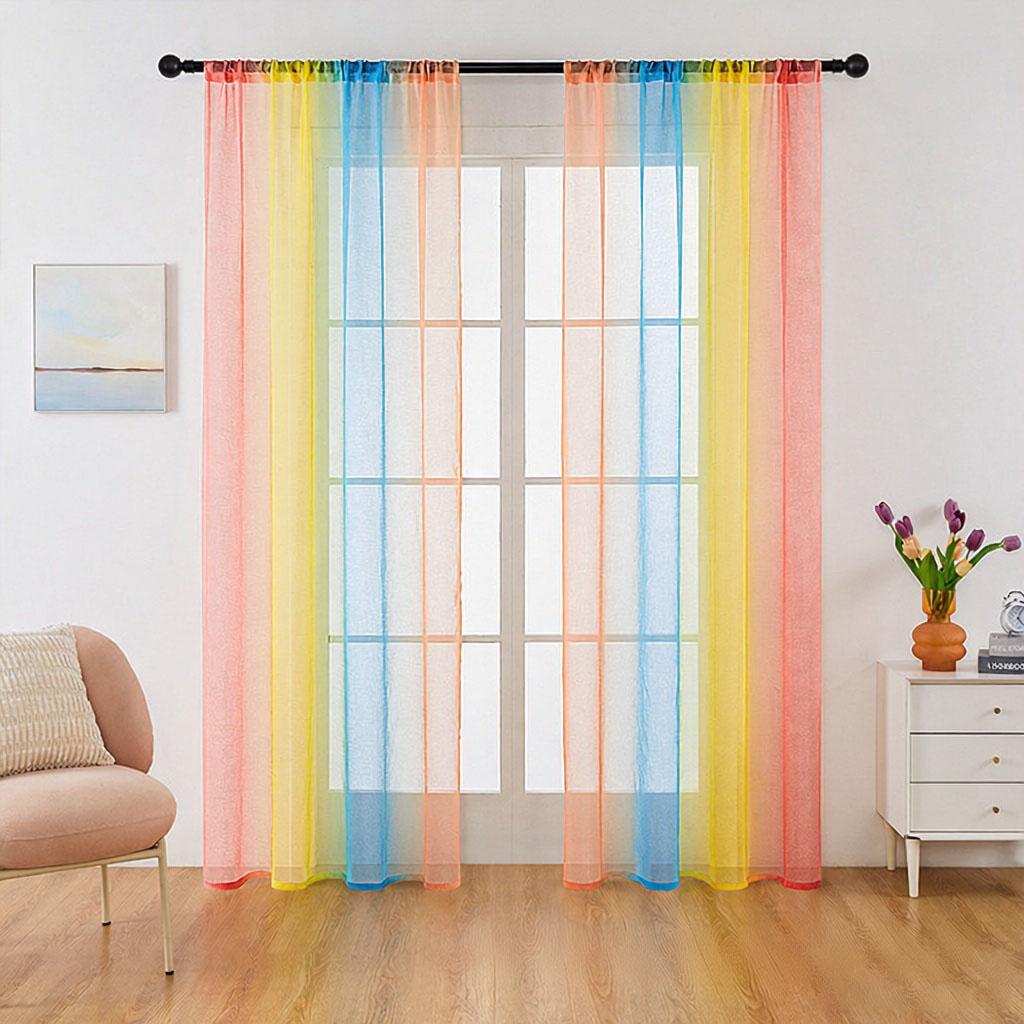 Rainbow Sheer Curtains - Light Filtering Voile Scarf for Balcony, Bay Window, Living Room, Room Divider & Privacy