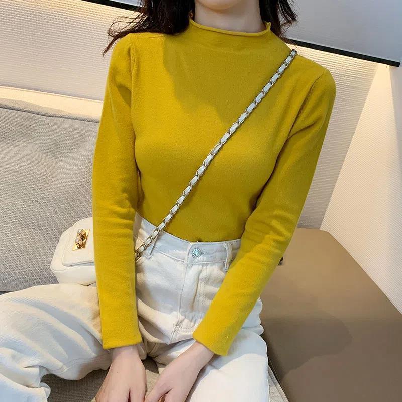 Autumn and Winter Women's Half-high Neck Sweater Bottoming Shirt Long-sleeved Knit Sweater Pullover Inner Slim Top