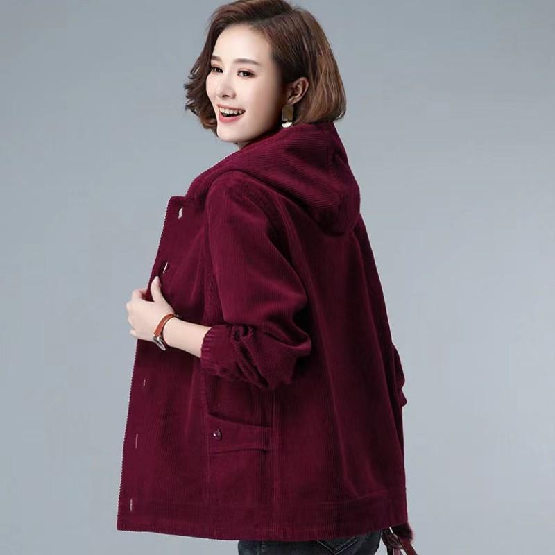 Spring Autumn Women's Corduroy Jacket Loose Slimming Thin Mom Casual Outerwear Midd