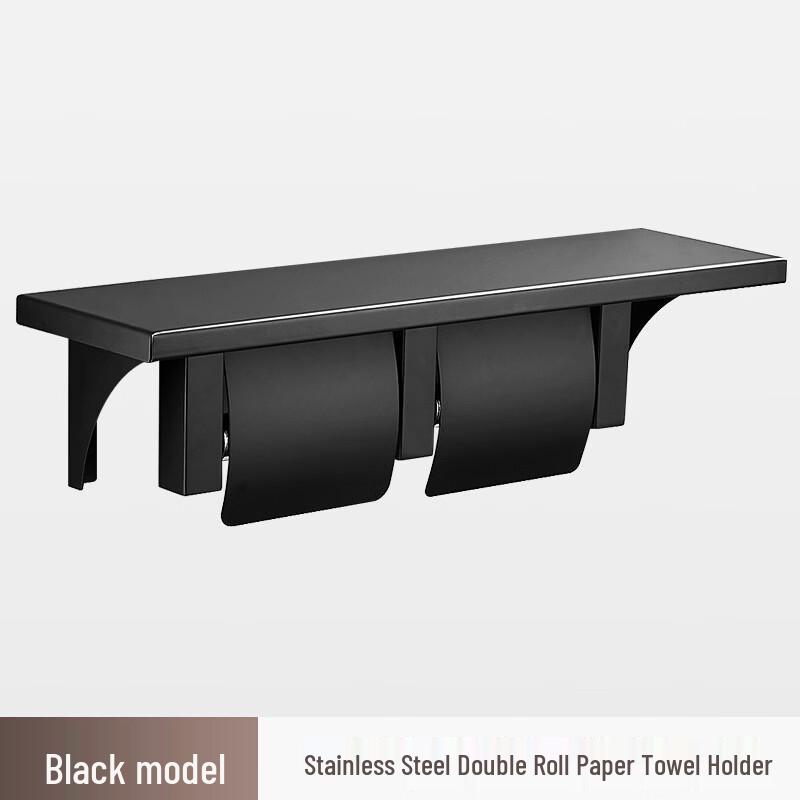 

304 Stainless Steel Double Toilet Paper Holder with Phone Shelf and Hooks